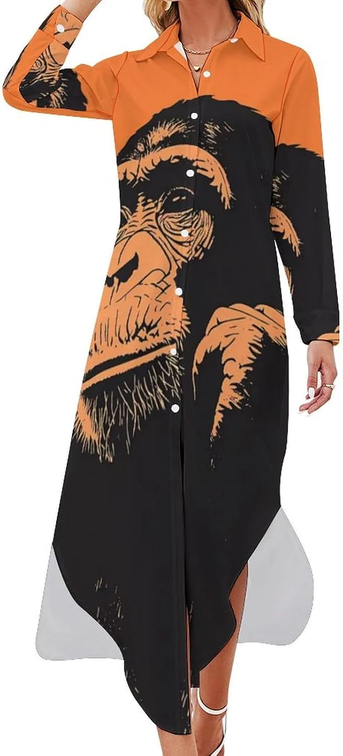 Женская повседневная рубашечная макси-платье с длинным рукавом, Style-7