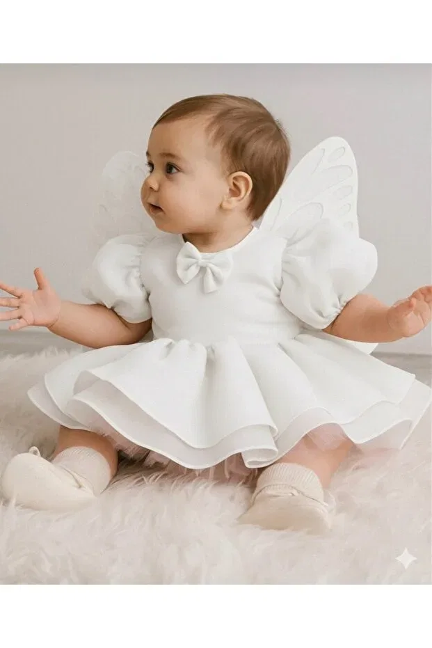 Детское платье для девочек с коротким рукавом Butterfly Mirace Styl, White — фото 2