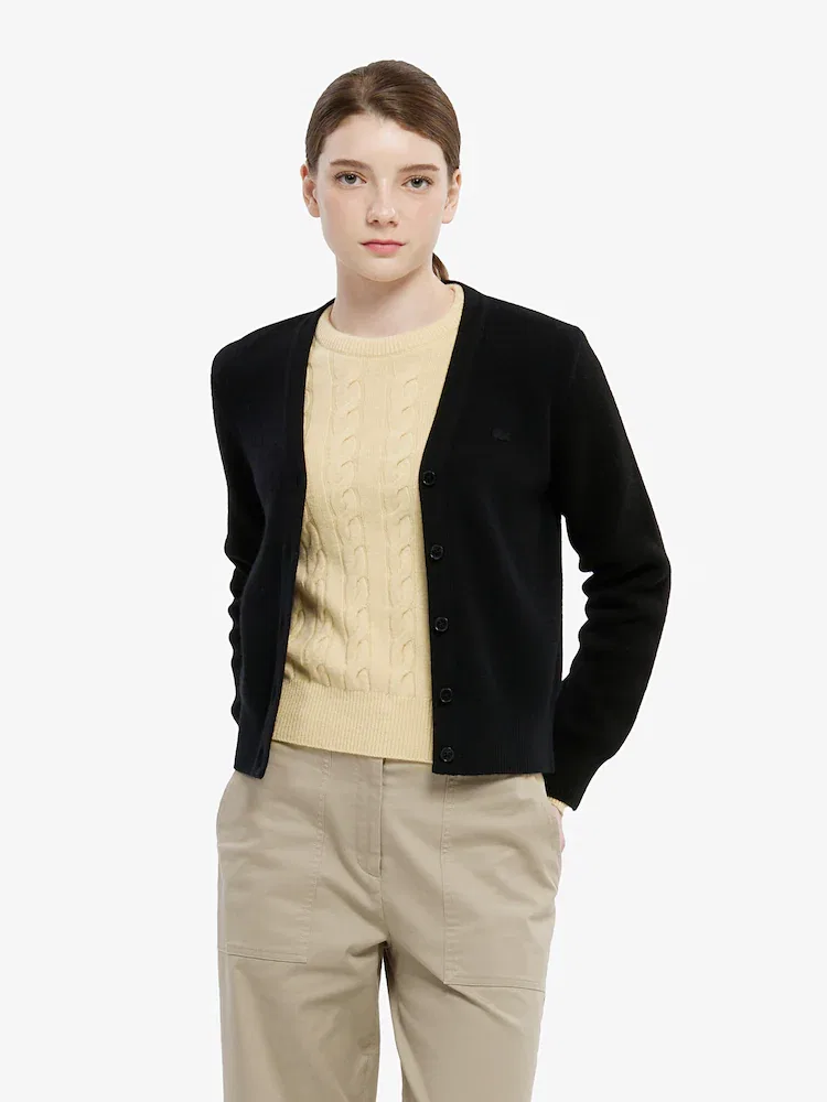 Кардиган женский LACOSTE Basic, V-образный вырез, черный