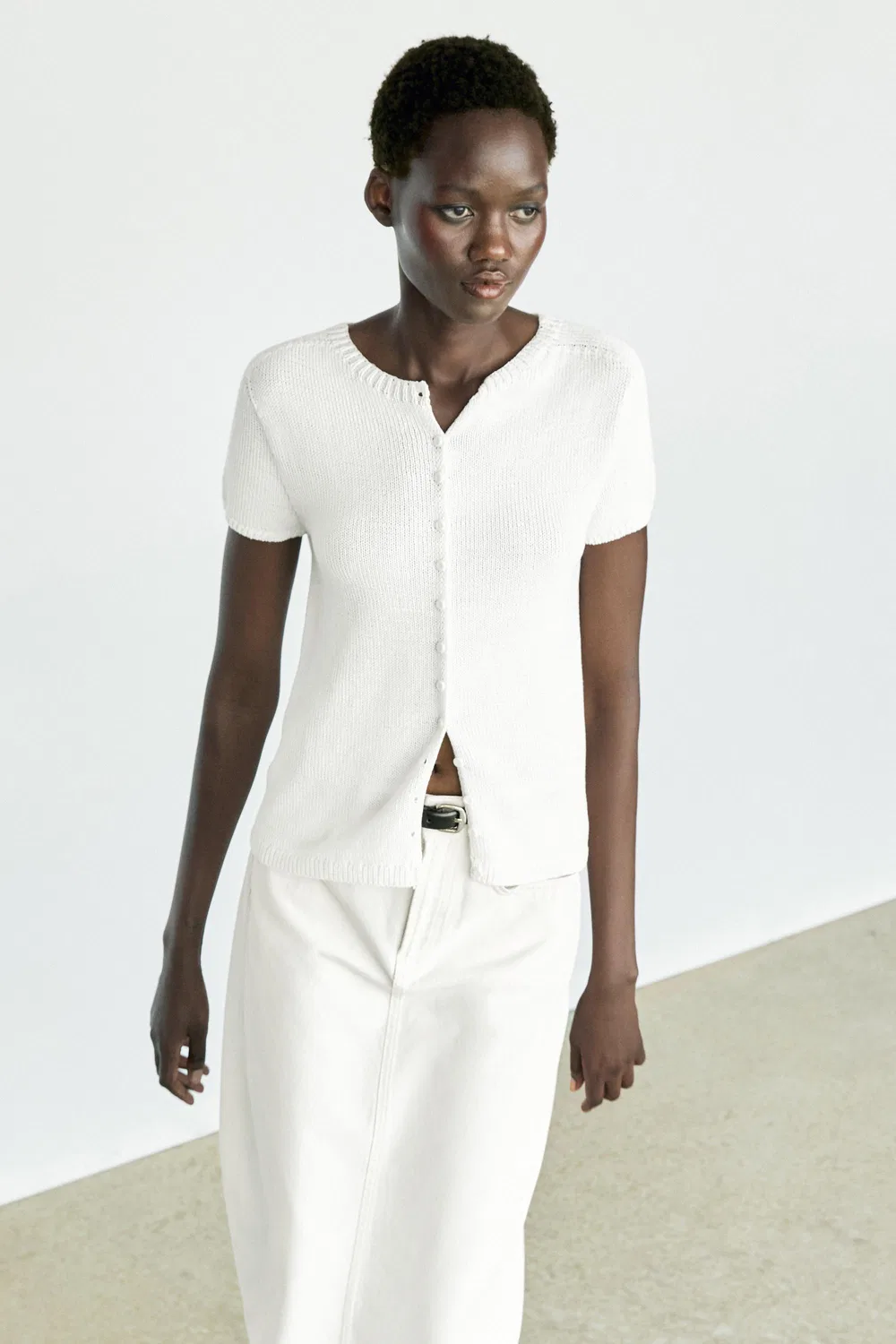 Кардиган Massimo Dutti Cotton Silk Blend Knit, белый