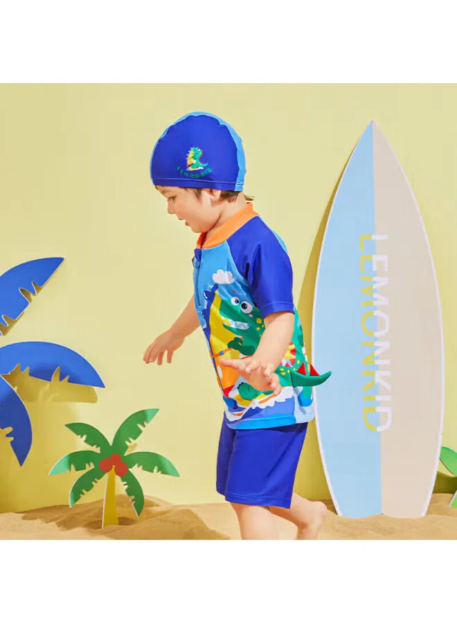 Купальник детский быстросохнущий раздельный с принтом динозавра Lemonkid, разноцветный — фото 4