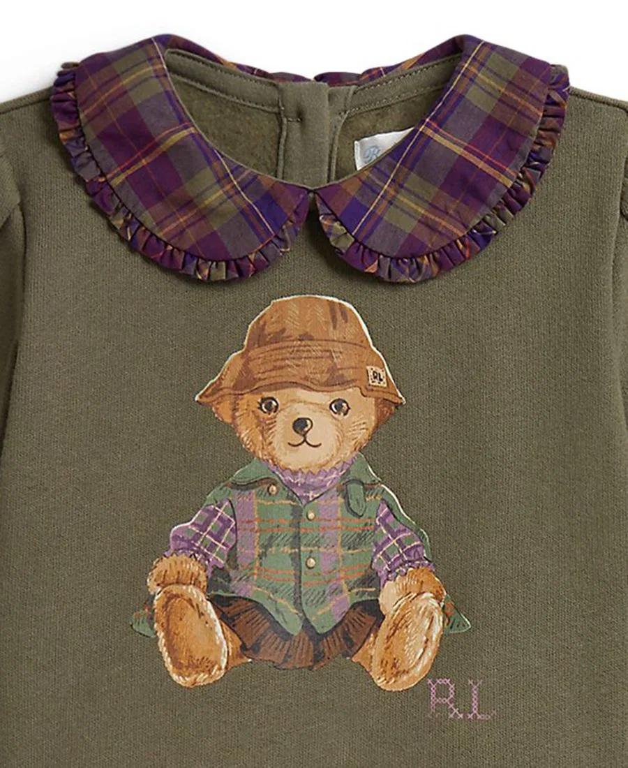 Платье-свитшот Polo Bear с юбкой и шортами-подгузником, 2 предмета Polo Ralph Lauren, Cruise Olive — фото 3
