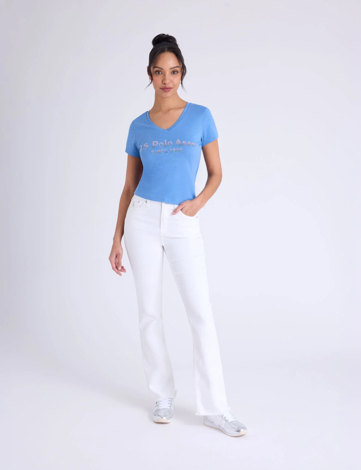 Женская футболка U.S. Polo Assn. Ombre V-Neck Stone Print, синий — фото 3