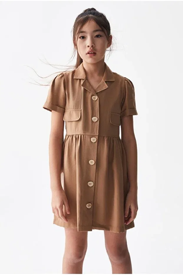 Детское платье-рубашка для девочек хлопковое Limi girl soft texture cargo shirt dress Nk Kids, Camel — фото 2