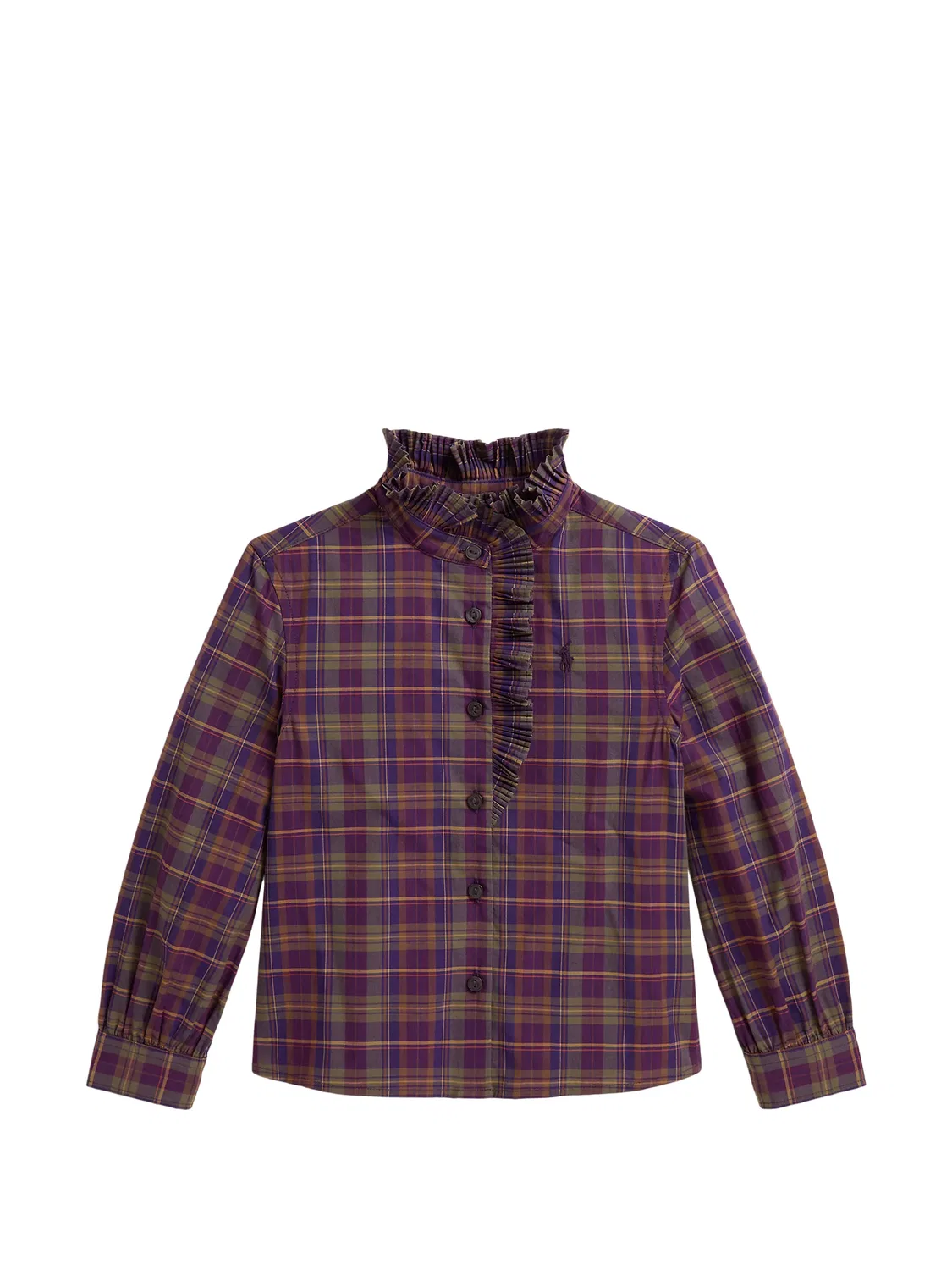 Клетчатая рубашка с оборками Polo Ralph Lauren Kids, фиолетовый