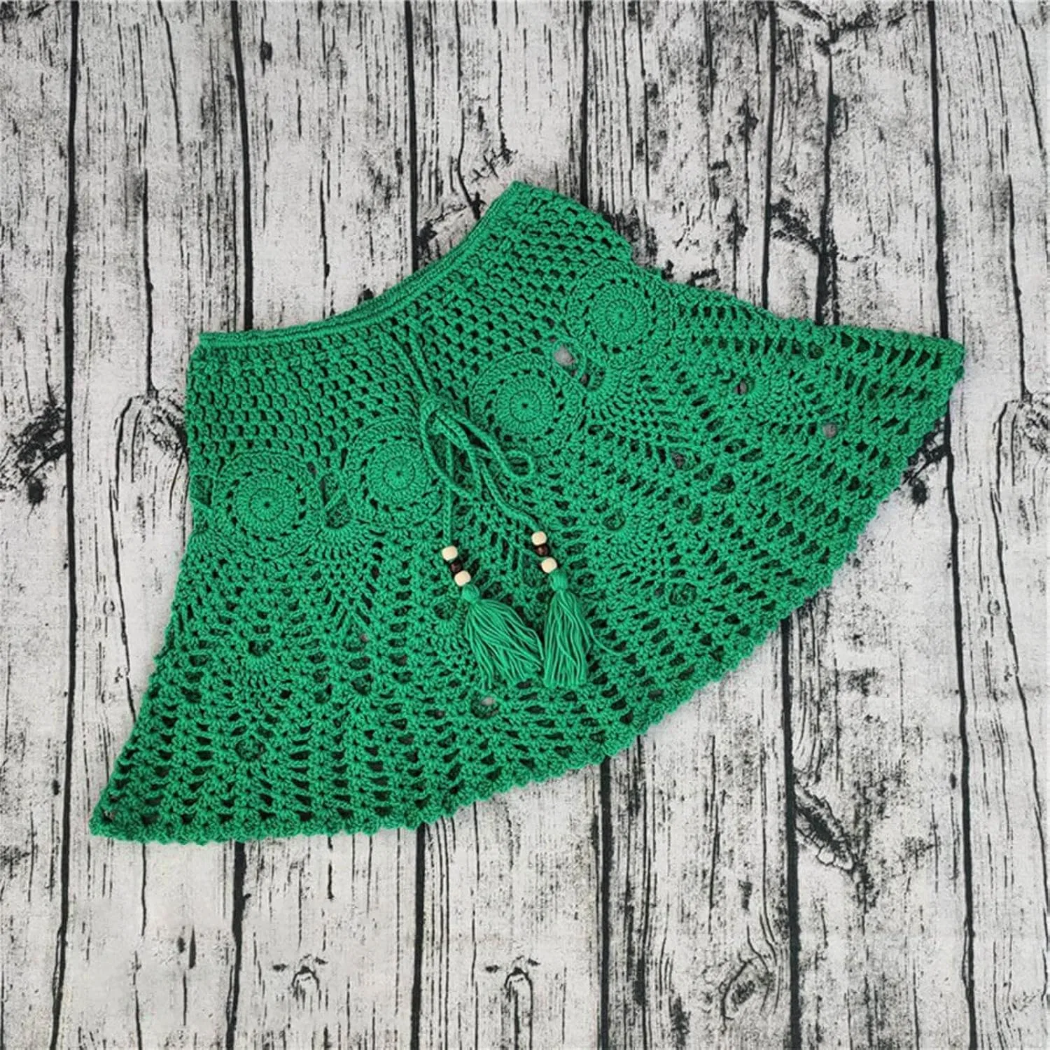 Женская вязаная пляжная юбка-накидка Crochet, Green — фото 2