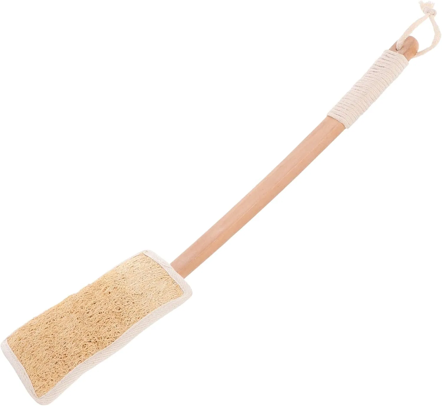 Люфа для душа с длинной деревянной ручкой Veemoon, 45x9.5x2 см, Beige