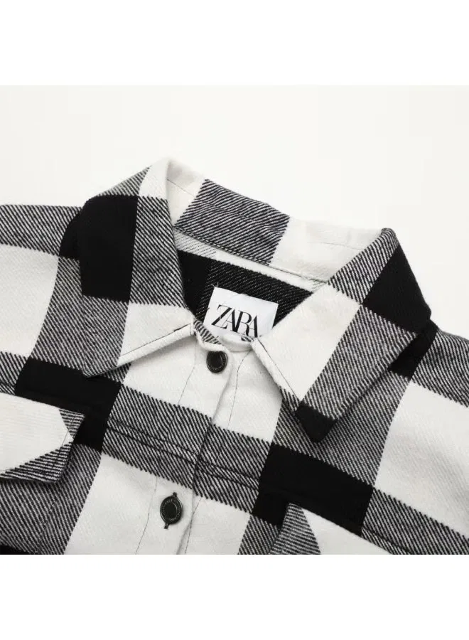 Пальто классическое в клетку с длинным рукавом Zara, черно-белое — фото 4