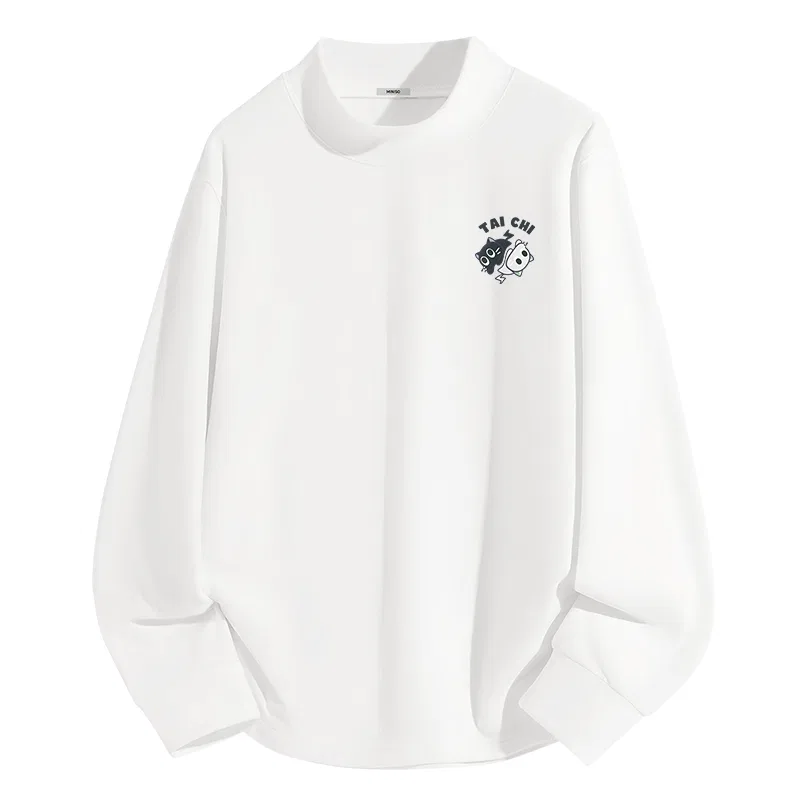 Детская футболка с половинной водолазкой утепленная на флисе MINISO, Navy Blue (Tai Chi Cat Chest Logo) — фото 3