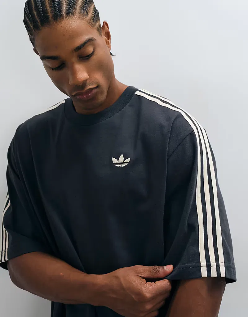 Футболка Adidas Originals с тремя полосками темно-серый — фото 2
