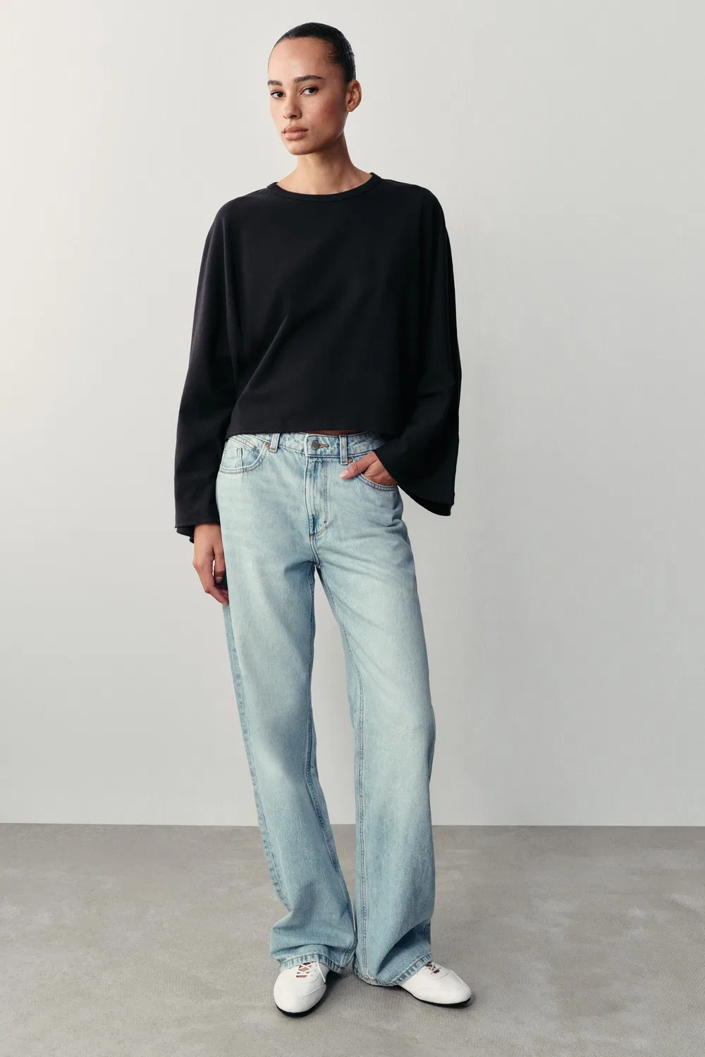 Хлопковая футболка с широкими рукавами ZARA, Navy blue