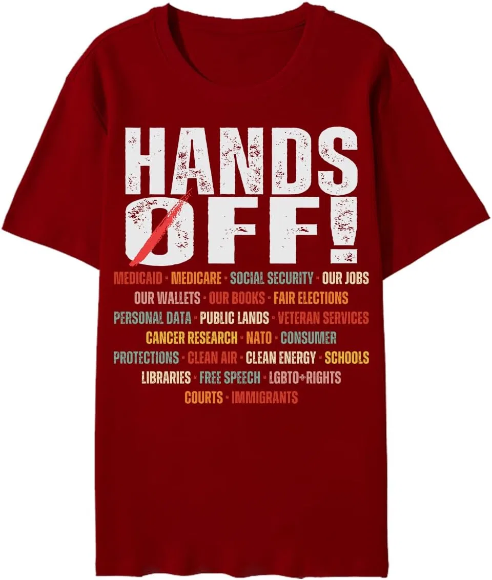 Унисекс футболка с принтом Hands Off Protest, Claret
