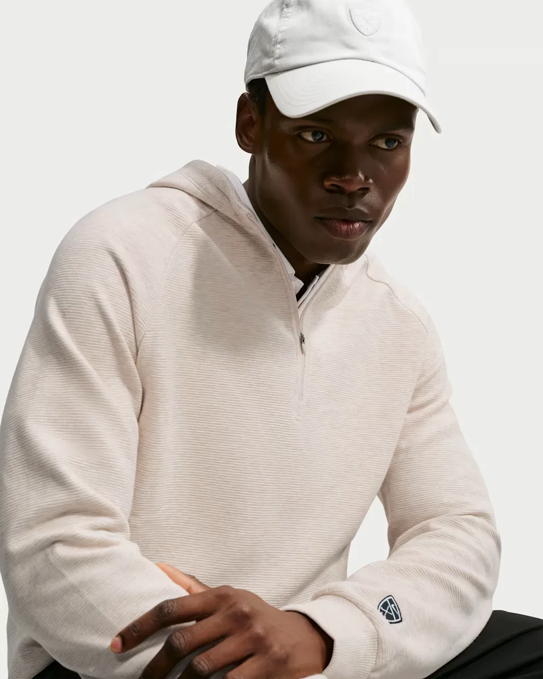 Мужская термотолстовка для гольфа Therma-FIT Nike Par, Light Orewood Brown/White/Light Orewood Brown/Black — фото 3