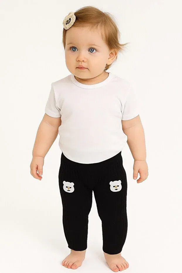 Детские леггинсы для девочек хлопковые Corduroy bear baby knitwear leggings Gogo Bici, Black