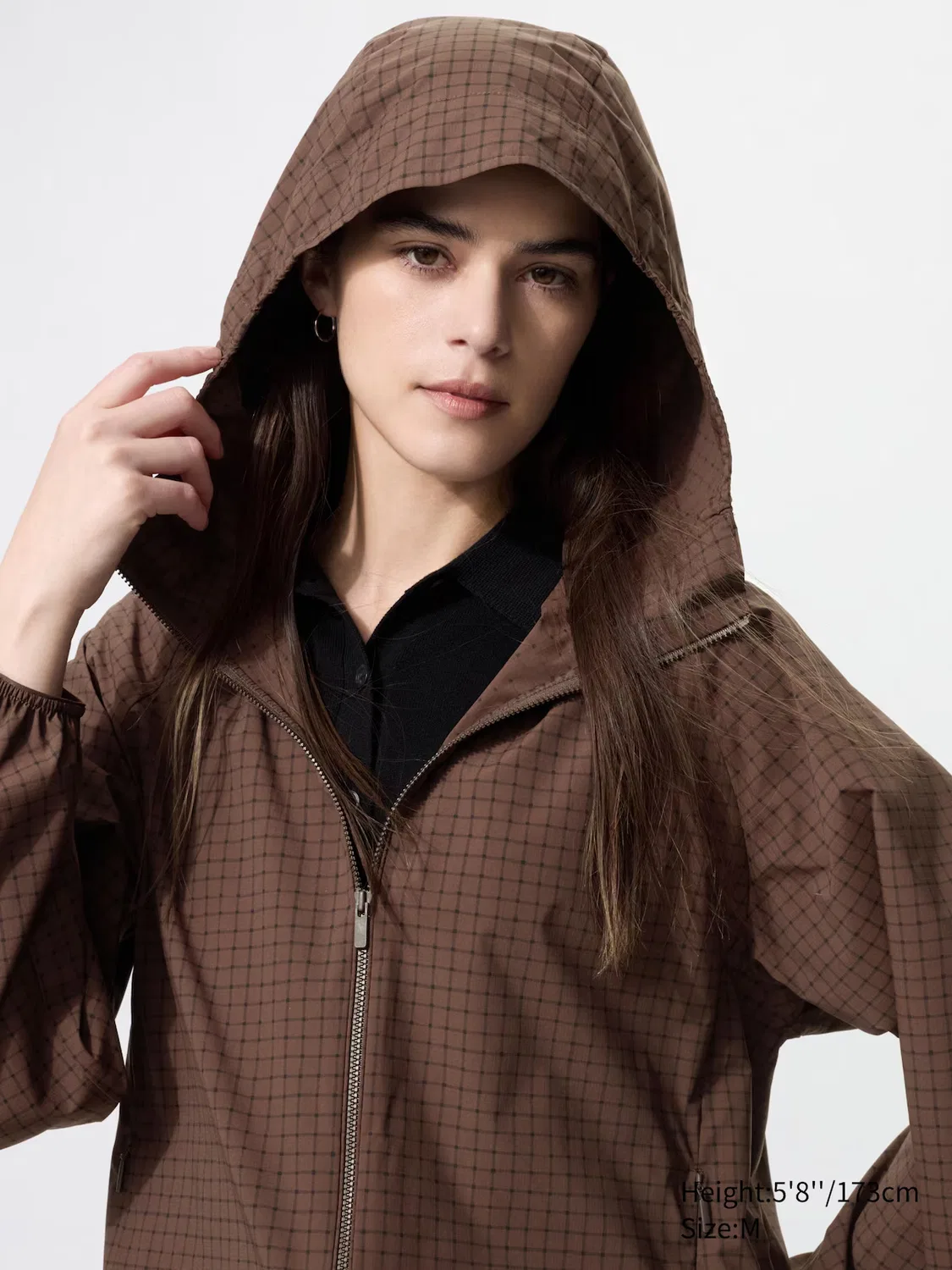 Парка Uniqlo, защитная от ультрафиолета, в клетку, темно-коричневый — фото 3