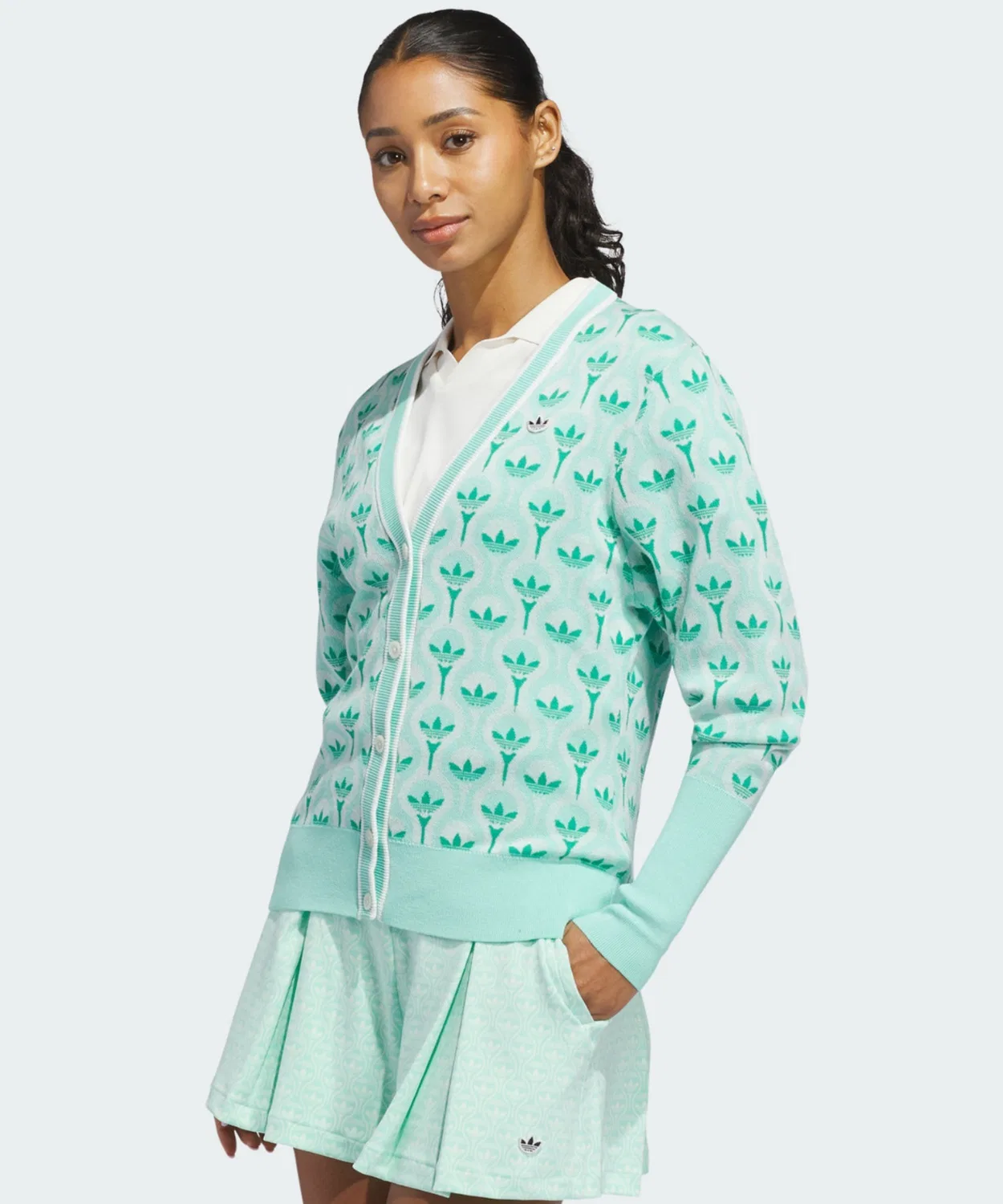 Женский кардиган с V-образным вырезом, модель OriginalS All Over Adidas, White/Green