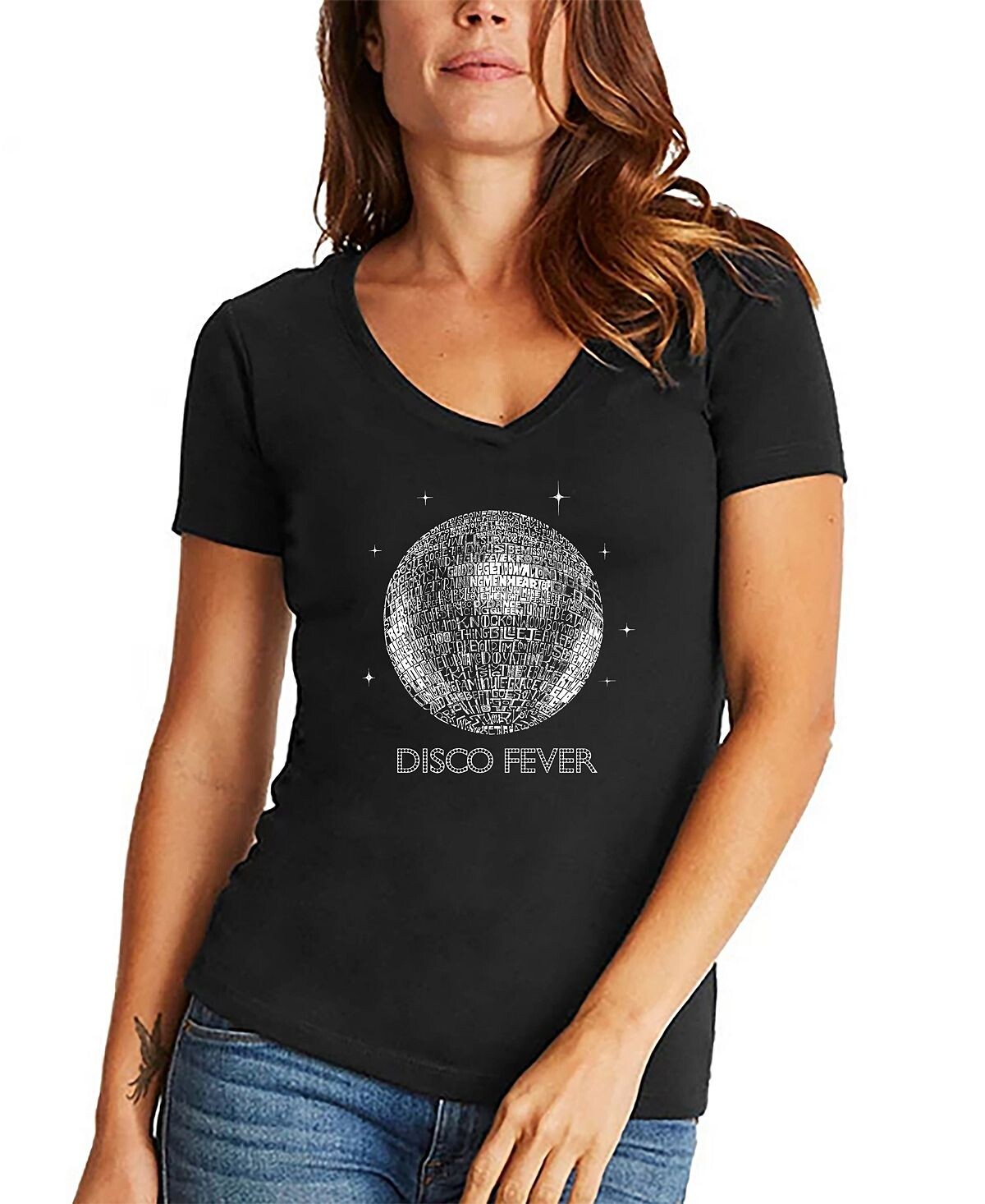 

Женская футболка word art disco ball с v-образным вырезом LA Pop Art, черный