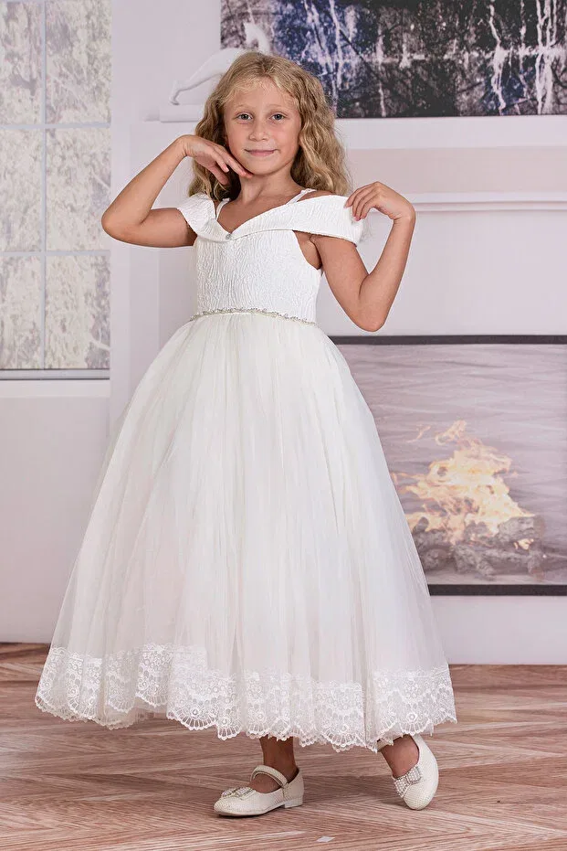 Детское платье для девочек с бретельками Süslü Pink Kids, White — фото 4