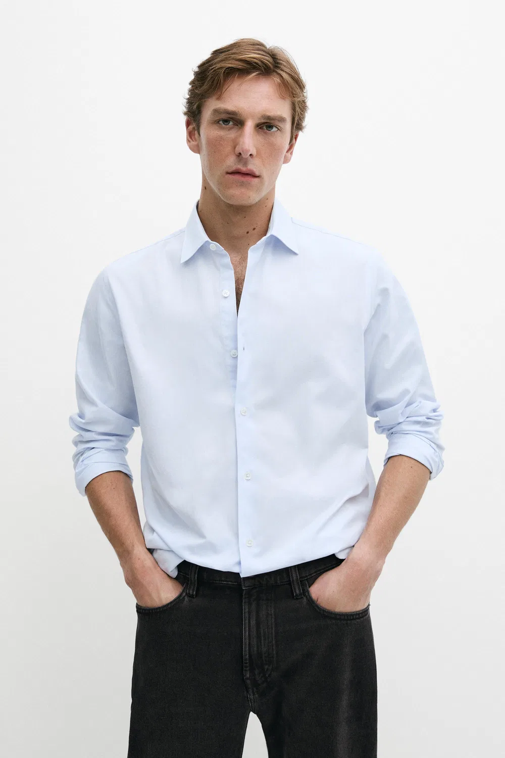 Рубашка Massimo Dutti 100% Cotton Regular Fit, небесно-голубой