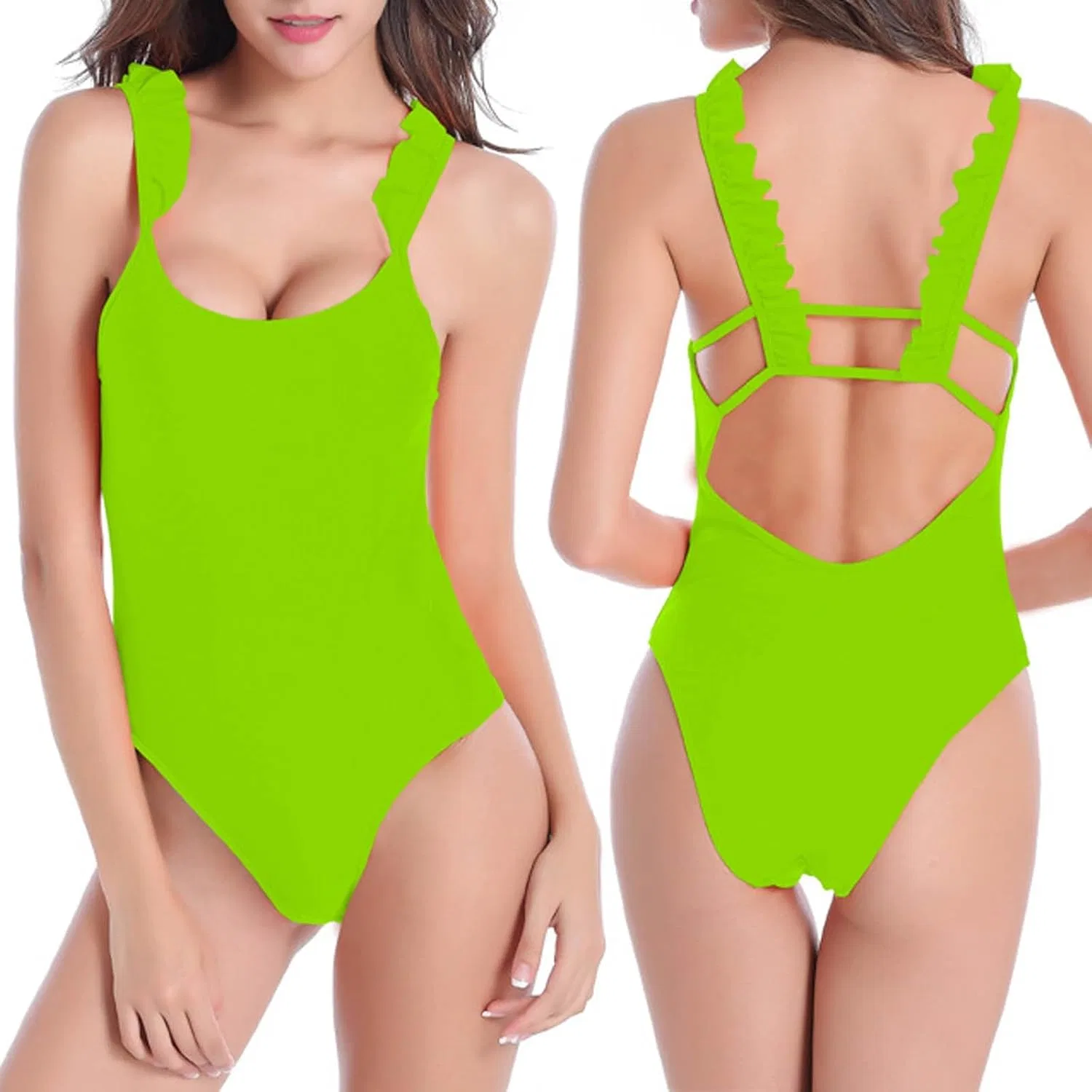 Женский слитный купальник с высокой талией One Piece Swimsuit, Green — фото 2