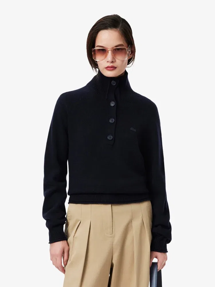 Свитер поло LACOSTE AF4010-55N, кашемировый, серый меланж