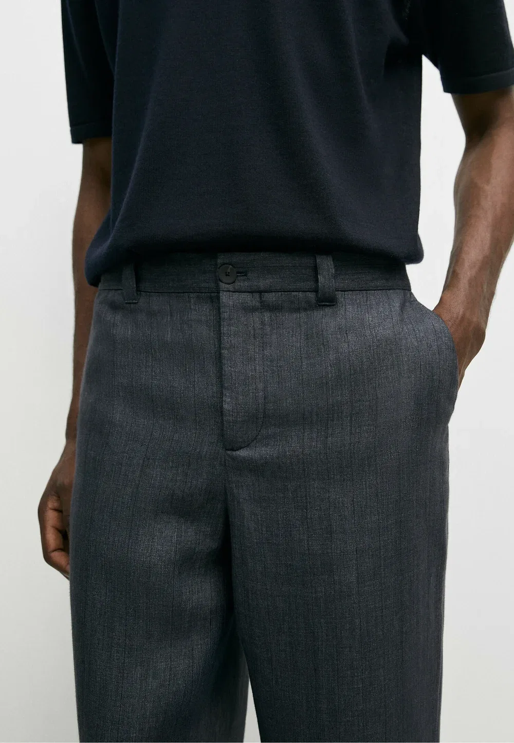 Брюки в полоску из 100% льна Massimo Dutti, Dark Blue — фото 4