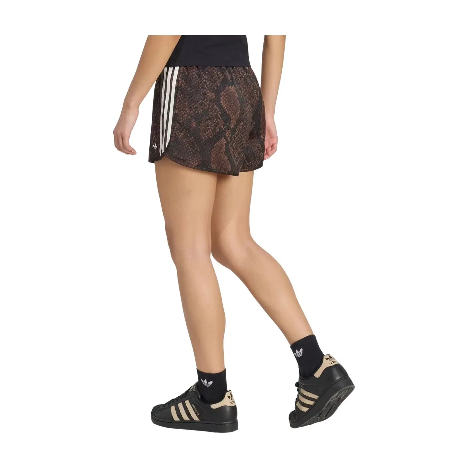 Женские шорты с принтом Adidas Snake Print Satin, коричневый — фото 3