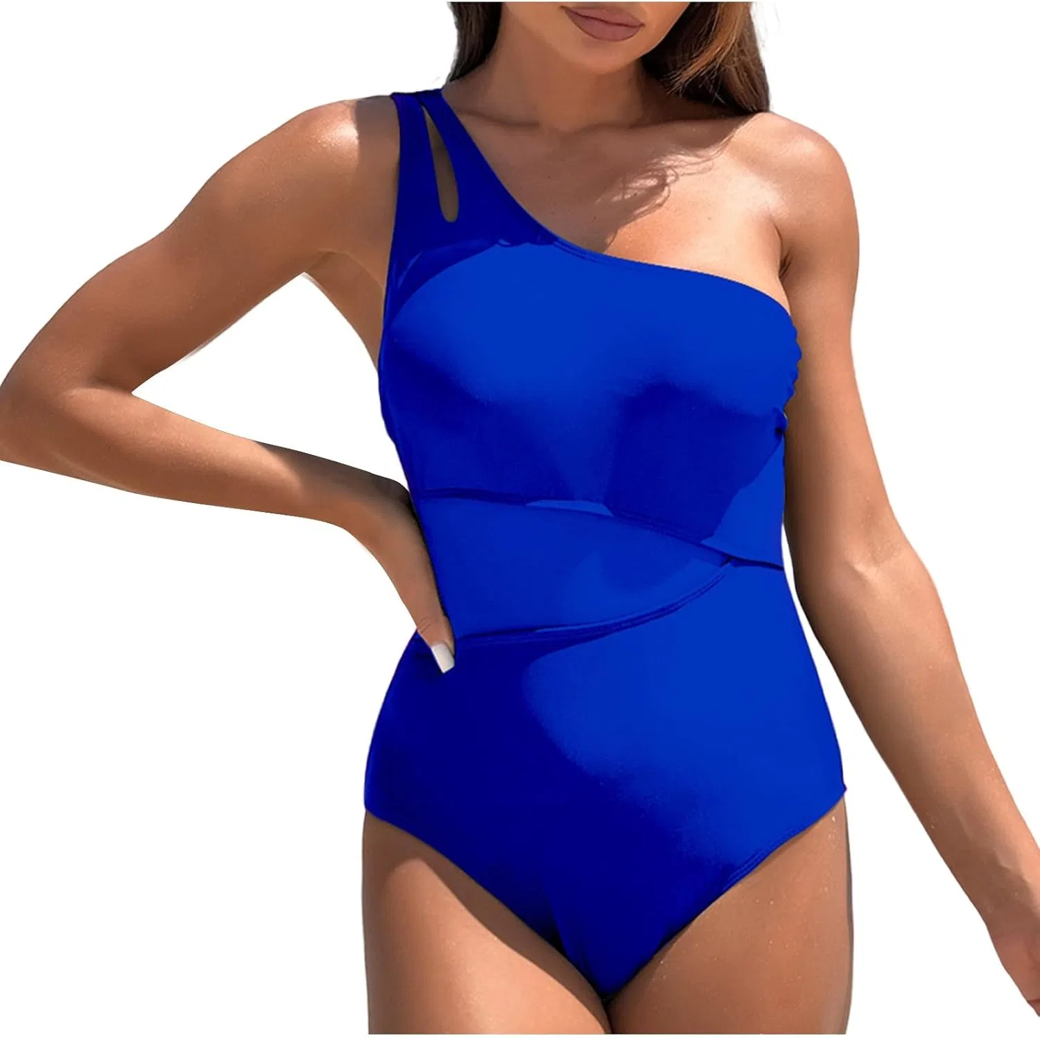 Женский цельный купальник с одним плечом и сеткой, Keyhole High Cut, Blue