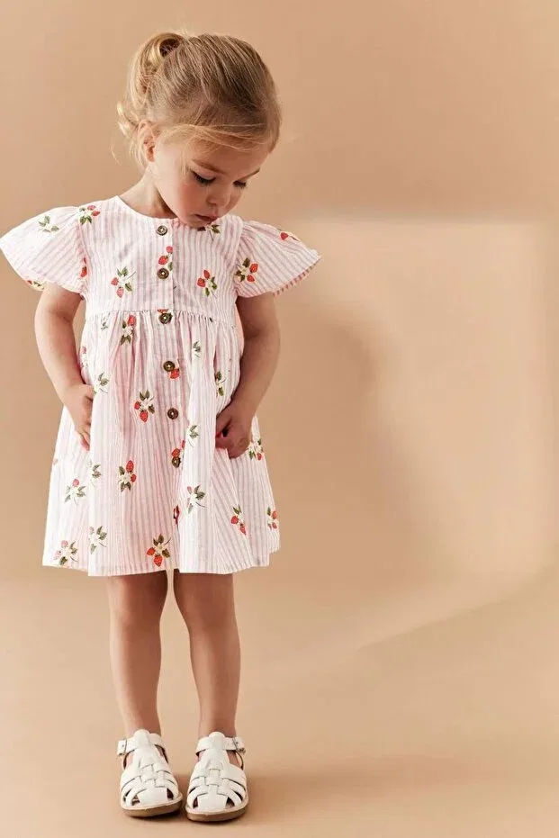 Детское платье для девочек с принтом Buttoned Strawberry Patterned Dress Generic Brands, Pink — фото 3