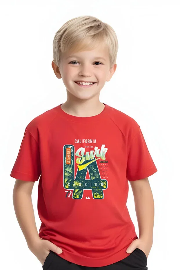 Детский комплект футболок для мальчиков с принтом Boys Round Neck 3-Piece Basketball-Surf Al Day Printed T-Shirt Fyk Kids, Black-White-Red — фото 4