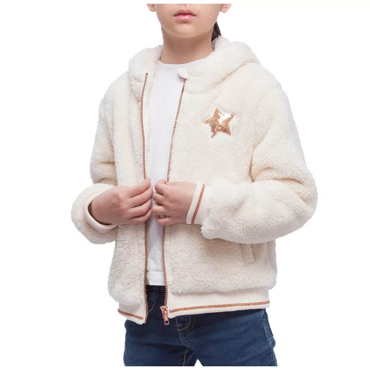 Детское пальто из искусственного меха с принтом Rokka&Rolla, Beige — фото 4
