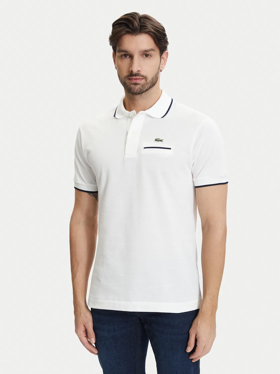 Мужское поло цвета экрю классического кроя Lacoste, кремовый