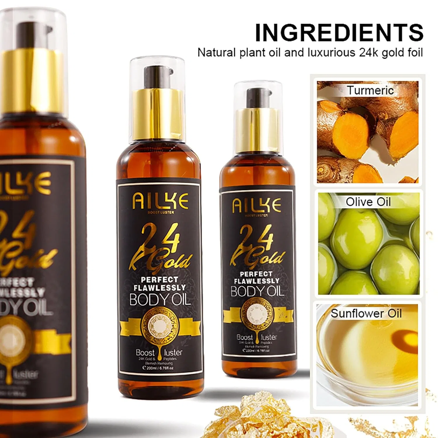 Масло для тела AILKE 24k Gold Perfect Flawlessly, 200 мл, набор 3 шт Ailke Boost Luster — фото 3