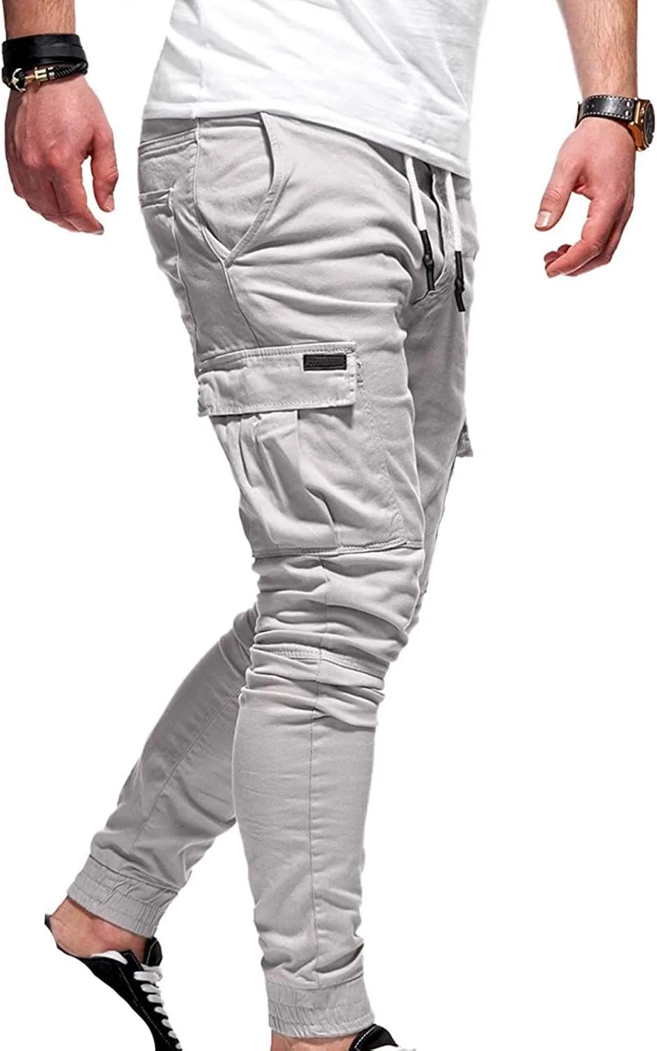 Мужские карго-брюки с эластичным поясом, Slim Fit, A02#gray — фото 2