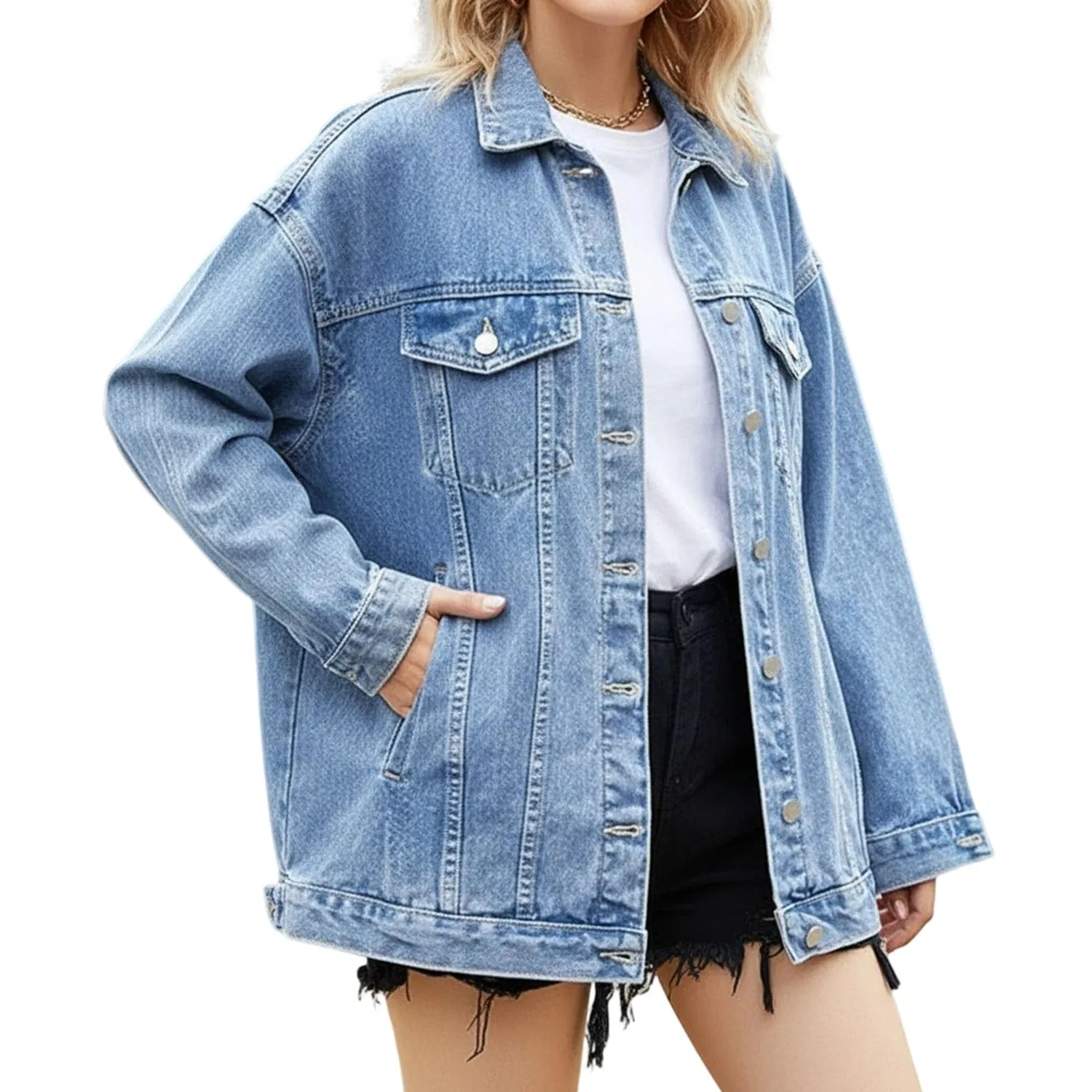 Женское пальто из денима оверсайз с опущенными плечами Boyfriend Nashville Outfits, Azzurro
