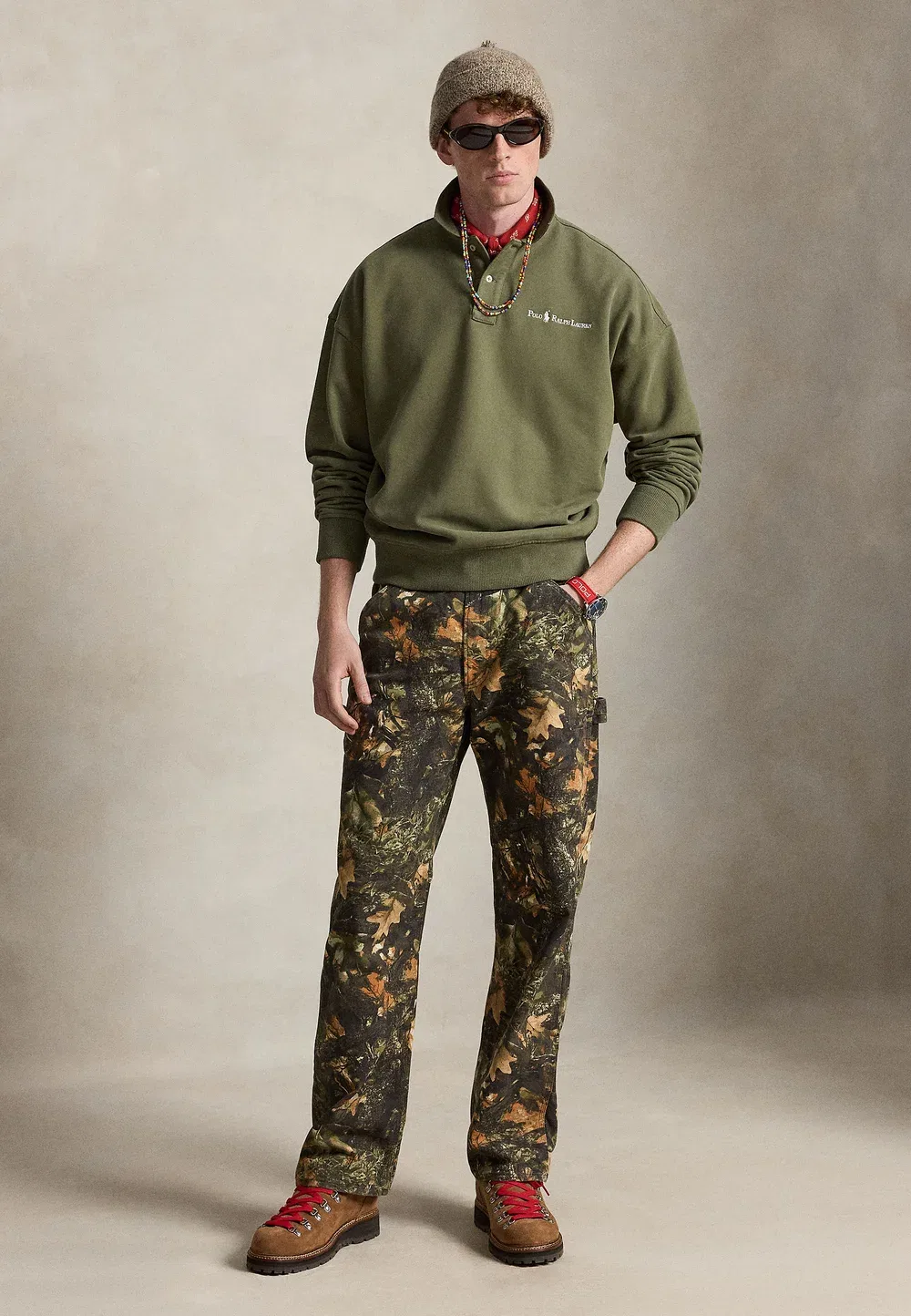 Свободная толстовка с воротником и логотипом Polo Ralph Lauren, Cruise Olive — фото 2