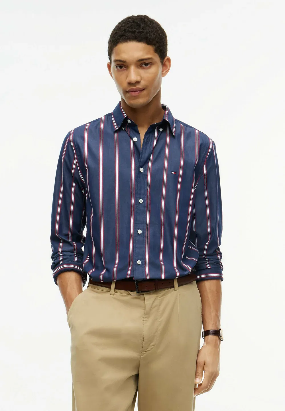 Рубашка из поплина в полоску стандартного кроя - рубашка Tommy Hilfiger, Carbon Navy Multistripe