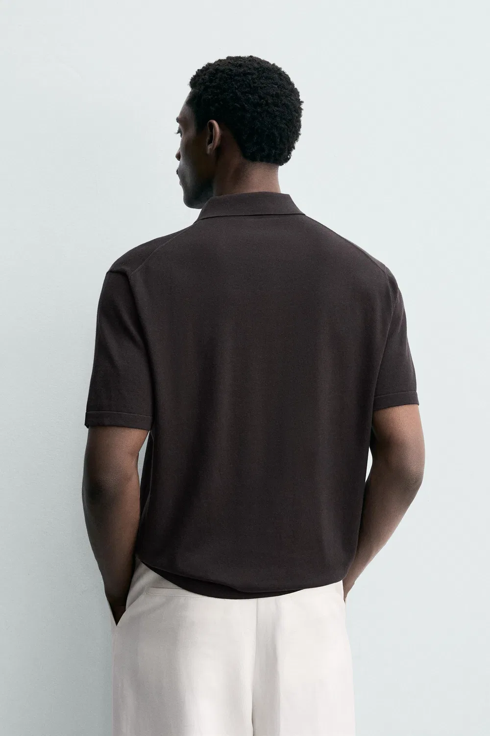 Поло из трикотажа из хлопковой смеси, стандартного кроя ZARA, Dark Brown — фото 3