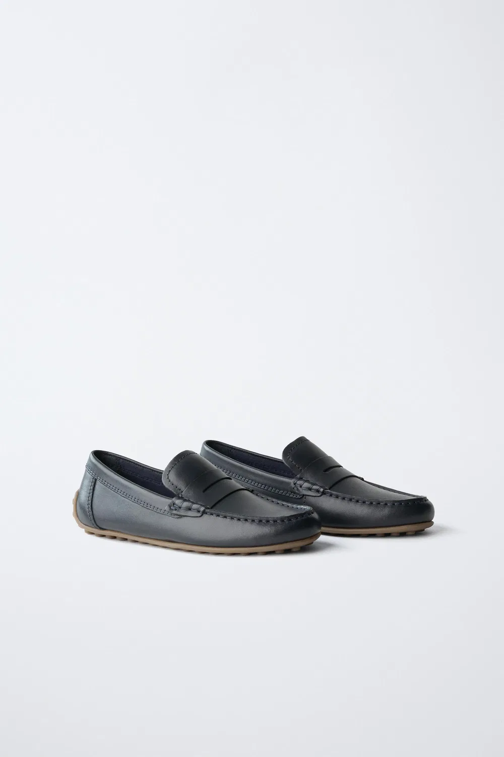 Классические кожаные мокасины ZARA, Navy Blue — фото 2