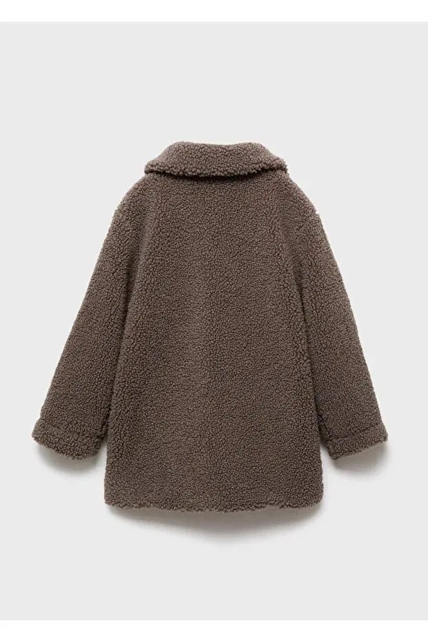 Детское пальто для девочек с искусственным мехом Mango Kids, Brown — фото 2