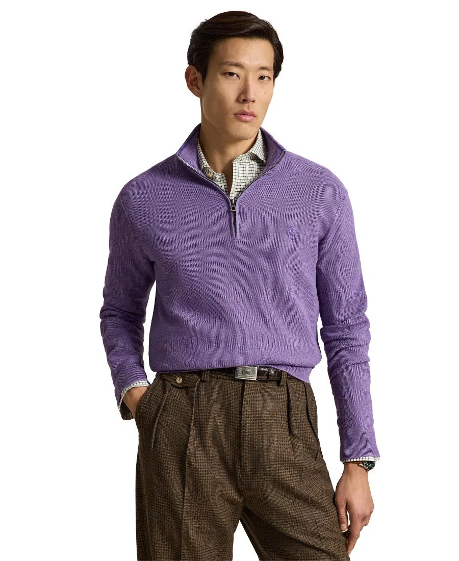Мужской свитер с воротником-гольф и молнией из хлопка Polo Ralph Lauren, Light Coronet Purple Heather