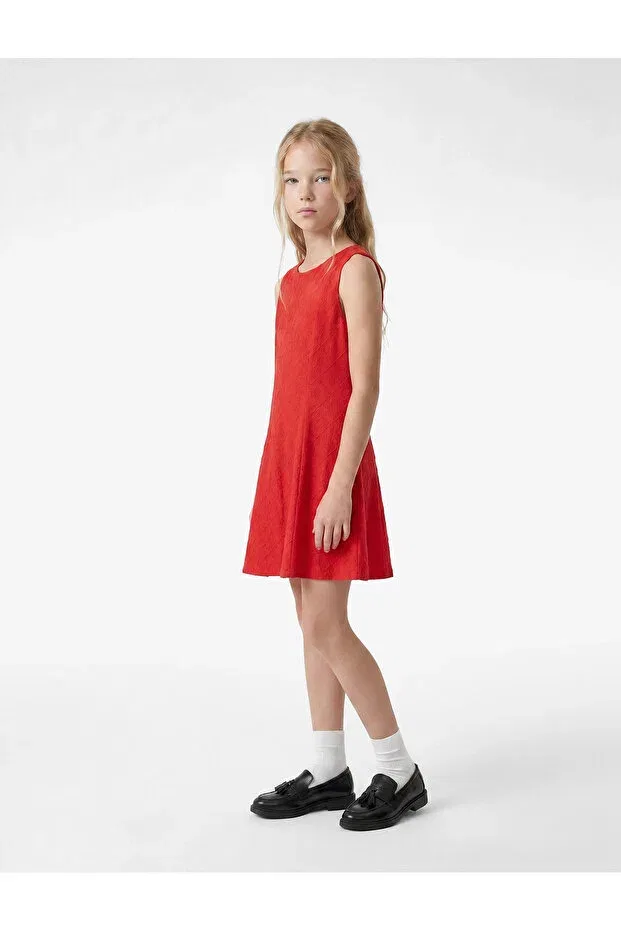 Детское платье для девочек с принтом Bürümcük fabric crew neck sleeveless embroidered dress Koton, Red — фото 3
