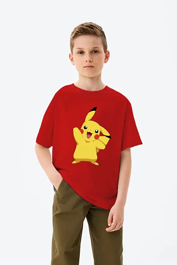 Детская футболка для девочек с принтом Pikachu printed crew neck kids t-shirt Crystalshop, Red