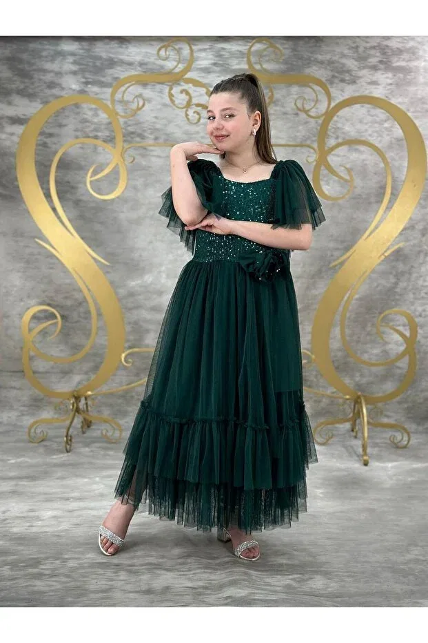 Детское платье для девочек кружевное Esila model Pumpido, Green