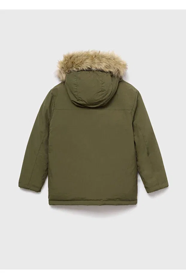 Детское пальто для девочек стеганое Hooded Artificial Fur Anorak Mango Kids, Khaki Color — фото 4