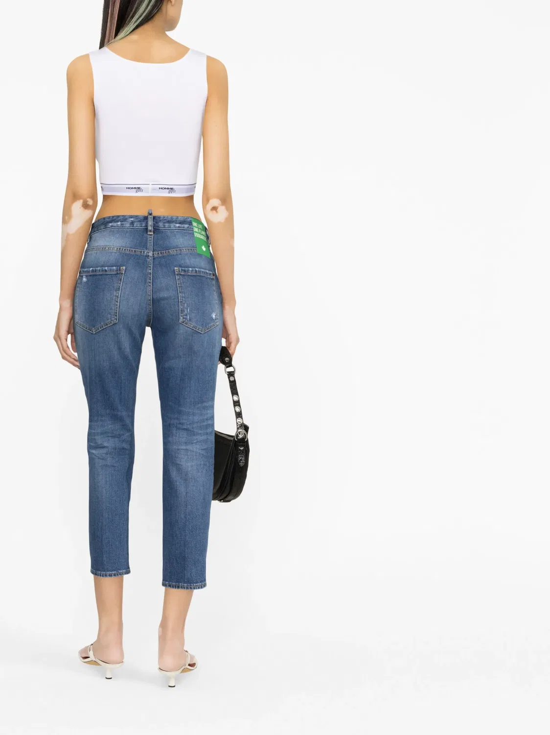 Узкие укороченные джинсы с эффектом износа DSQUARED2, синий — фото 2
