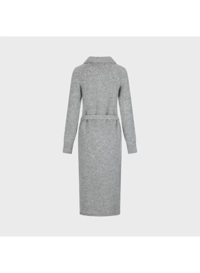Кардиган вязаный с длинным рукавом и поясом Zara, серый — фото 3