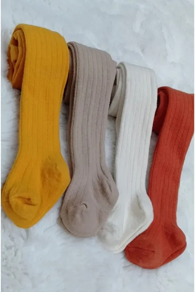Детский комплект носков-колготок из 4 пар с ребристой вязкой Bebeğime Çorap, Mustard-Beige-Cream-Kiremit