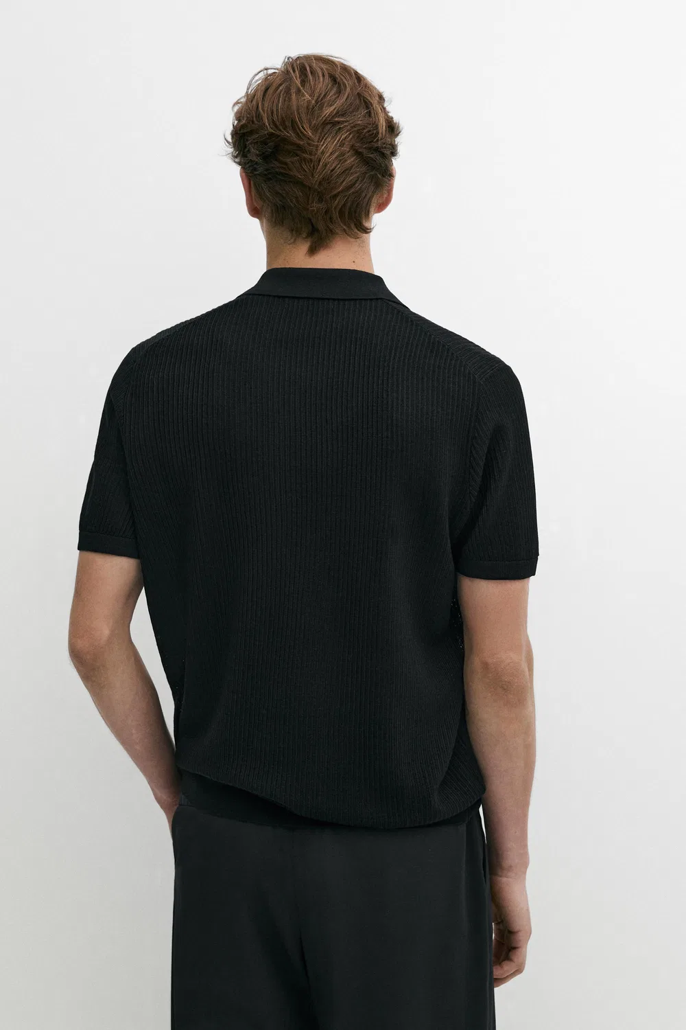 Поло Massimo Dutti Wool Blend Short Sleeve Knit, черный — фото 3