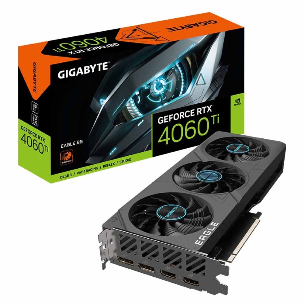

Видеокарта Gigabyte GeForce RTX 4060 Ti Eagle, 8 Гб, GV-N406TEAGLE-8GD, черный